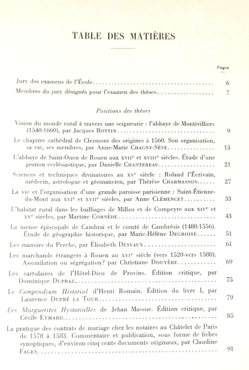 Position des thèses soutenues par les élèves de la promotion de 1973 pour obtenir le Diplôme d'Archiviste Paléographe