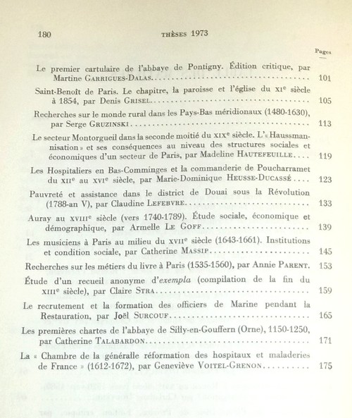 Position des thèses soutenues par les élèves de la promotion de 1973 pour obtenir le Diplôme d'Archiviste Paléographe