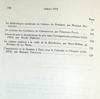 Position des thèses soutenues par les élèves de la promotion de 1979 pour obtenir le Diplôme d'Archiviste Paléographe