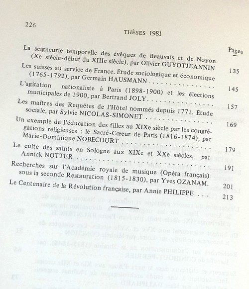 Position des thèses soutenues par les élèves de la promotion de 1981 pour obtenir le Diplôme d'Archiviste Paléographe