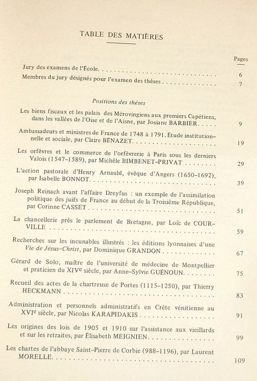 Position des thèses soutenues par les élèves de la promotion de 1982 pour obtenir le Diplôme d'Archiviste Paléographe