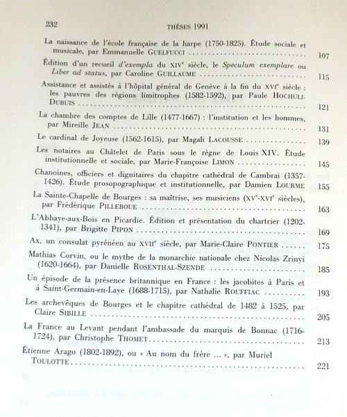 Position des thèses soutenues par les élèves de la promotion de 1991 pour obtenir le Diplôme d'Archiviste Paléographe