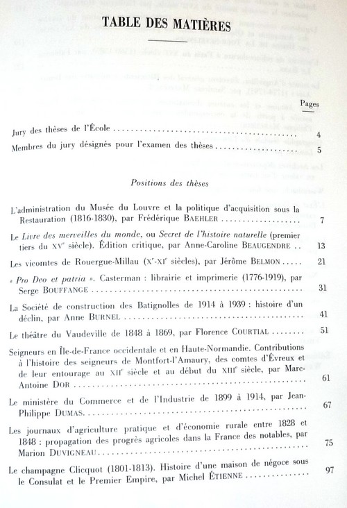 Position des thèses soutenues par les élèves de la promotion de 1992 pour obtenir le Diplôme d'Archiviste Paléographe